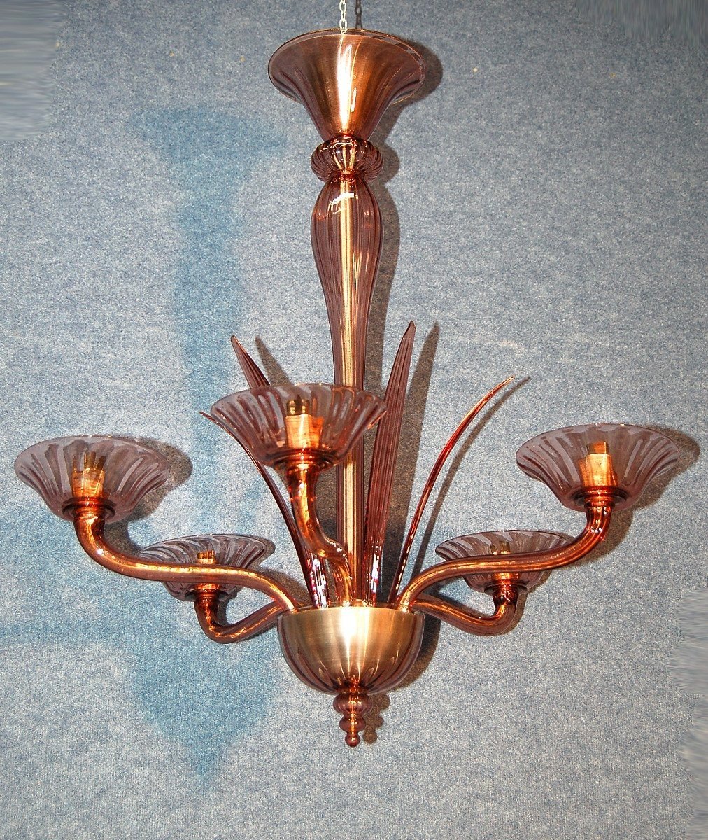 Amethyst Chandelier Signed Murano Circa 1940-50-photo-5