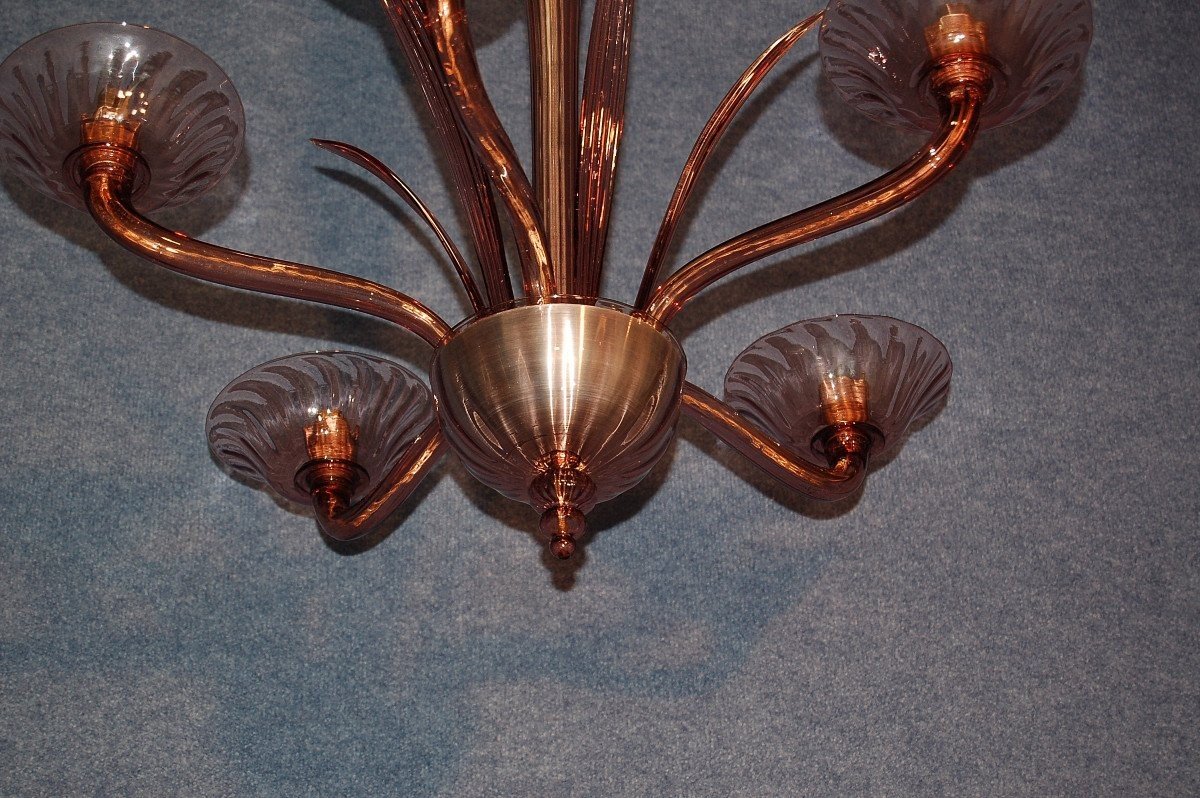 Amethyst Chandelier Signed Murano Circa 1940-50-photo-6