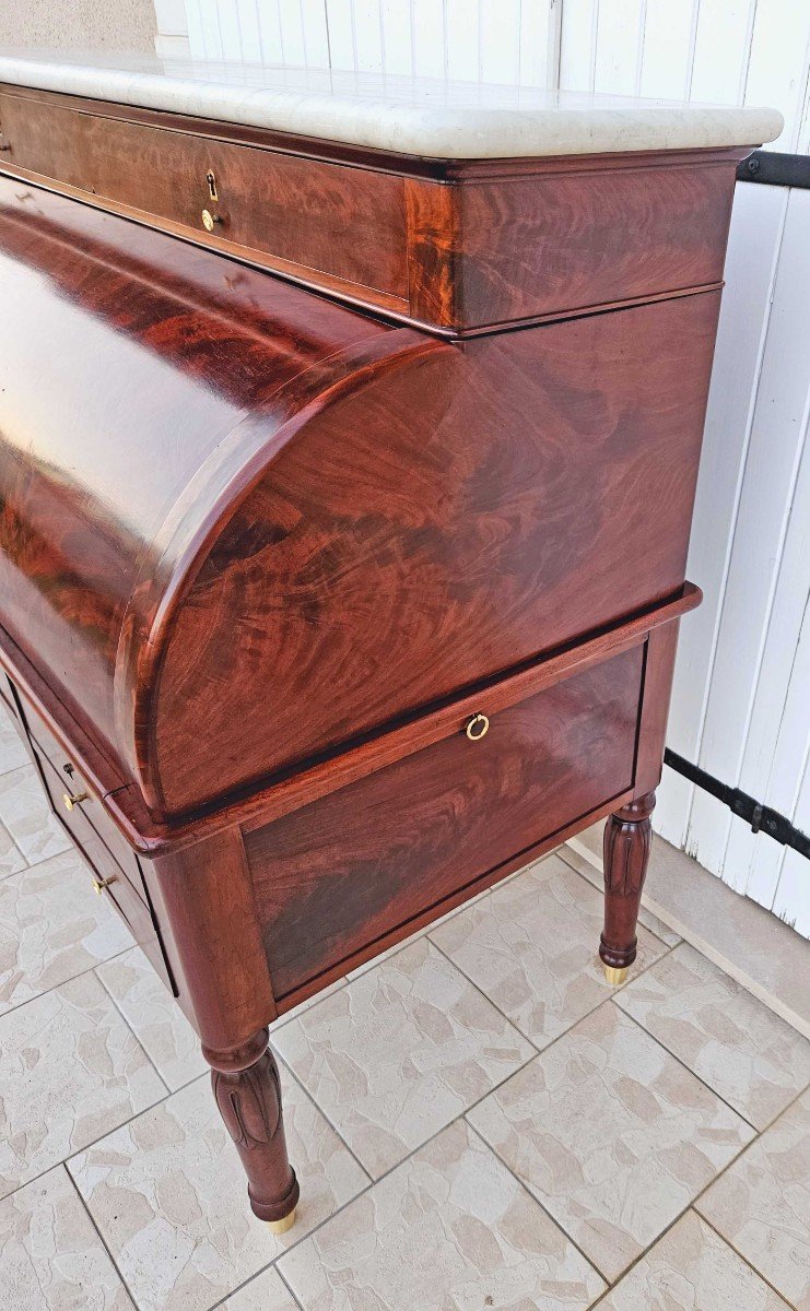 Othon Kolping (1775-1853) Cylindrical Desk From Empire Ep Empire Mahogany National Furniture-photo-3