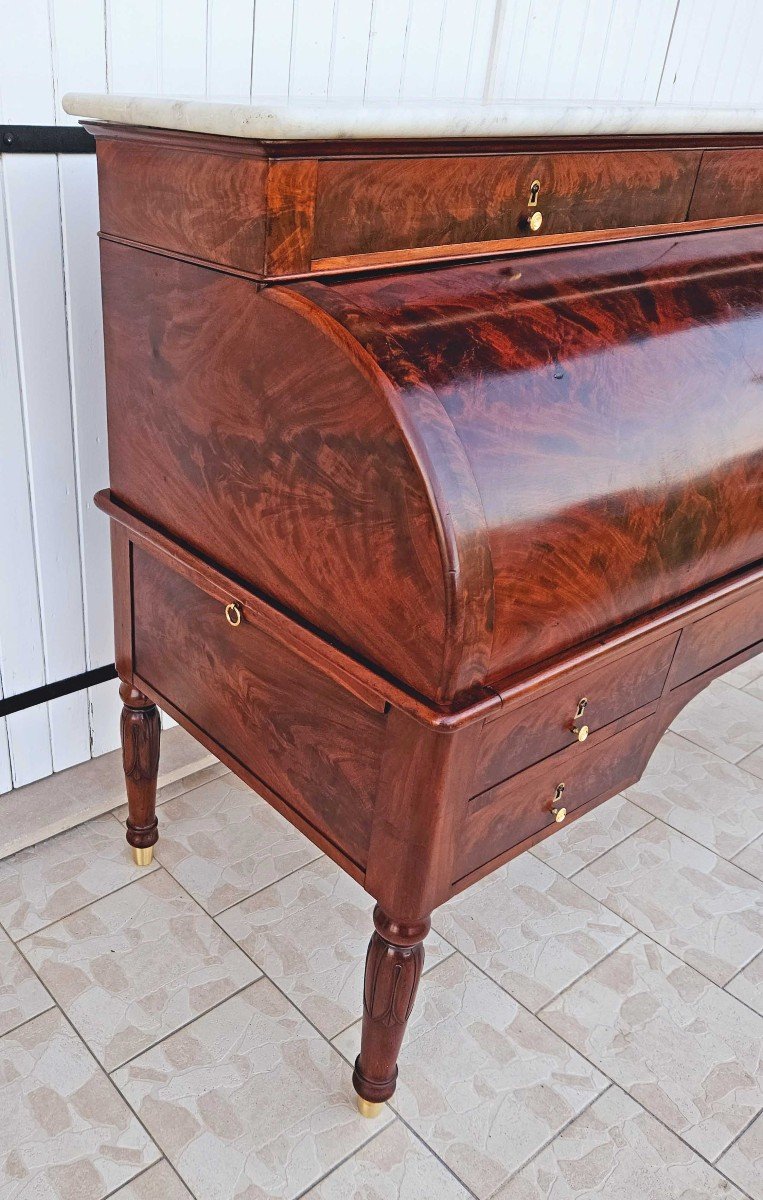 Othon Kolping (1775-1853) Cylindrical Desk From Empire Ep Empire Mahogany National Furniture-photo-4