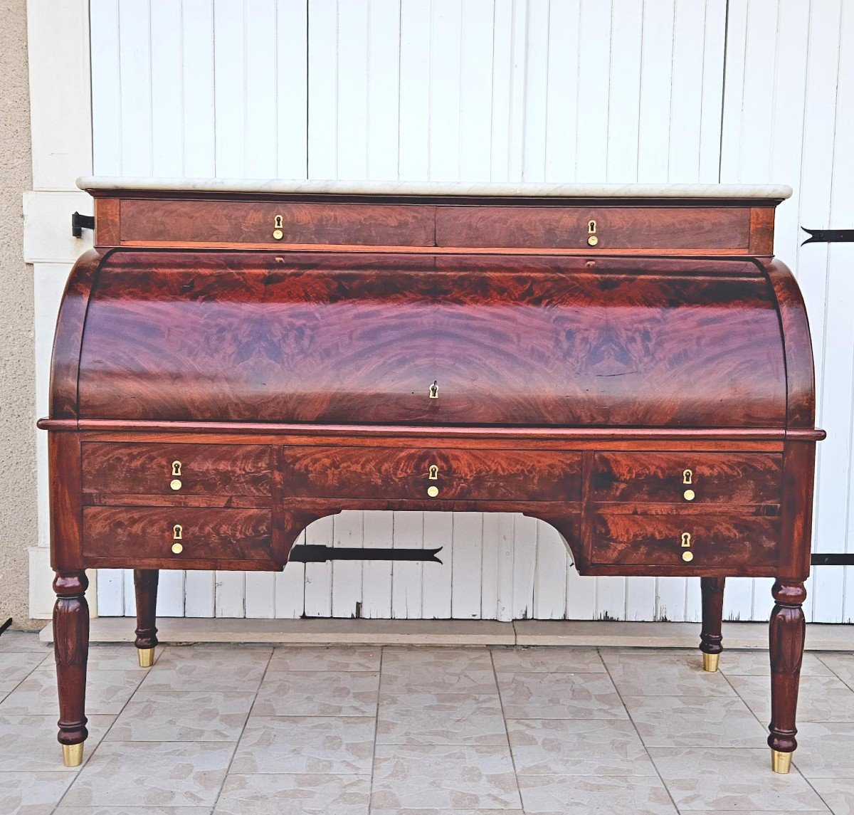 Othon Kolping (1775-1853) Cylindrical Desk From Empire Ep Empire Mahogany National Furniture-photo-1