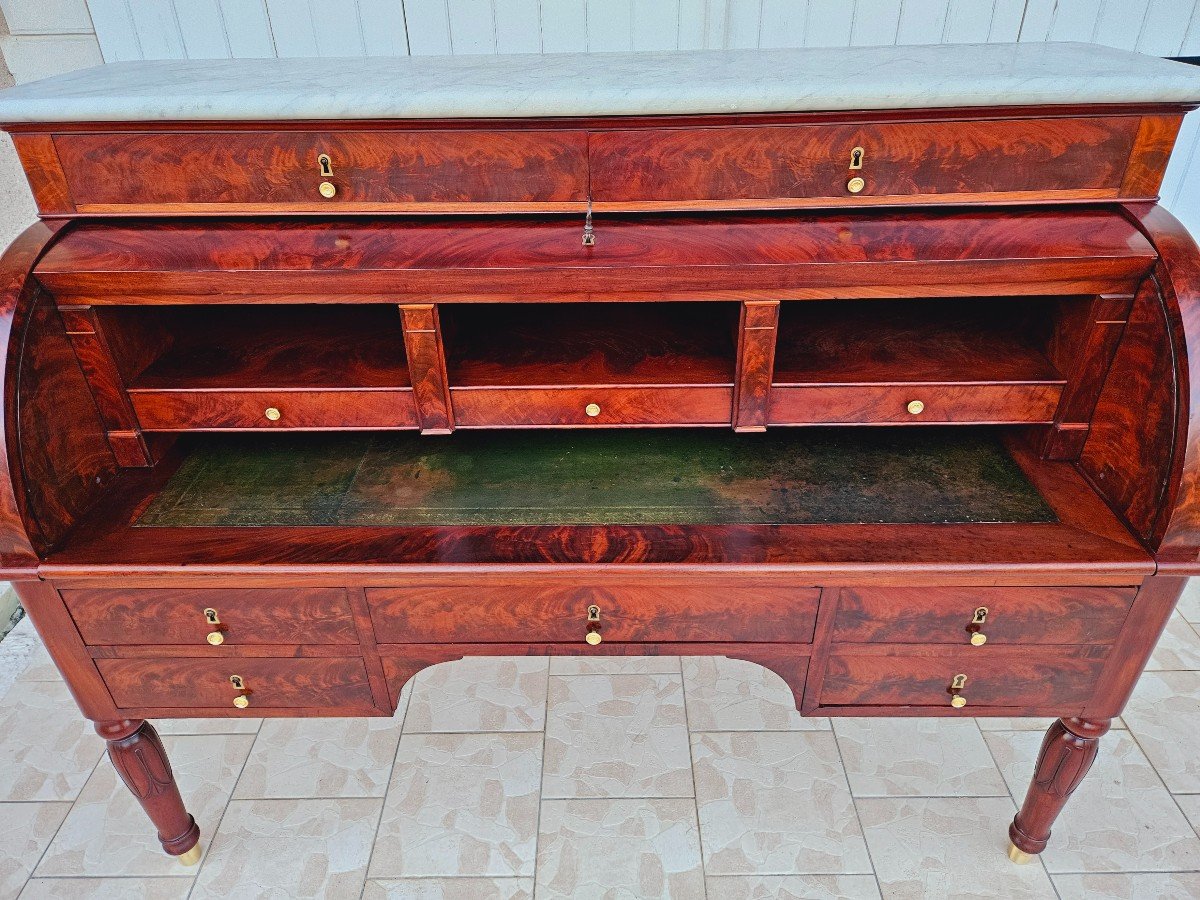 Othon Kolping (1775-1853) Cylindrical Desk From Empire Ep Empire Mahogany National Furniture-photo-5