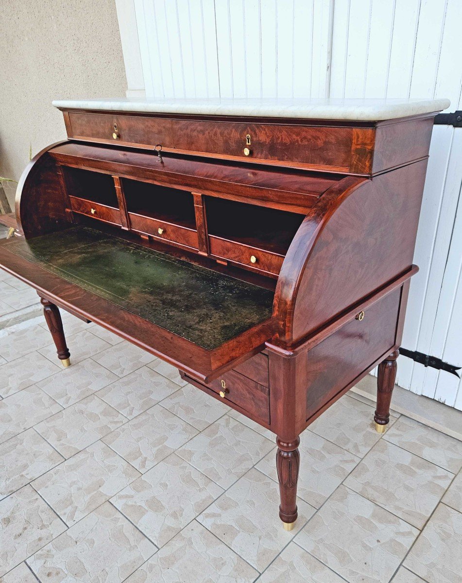 Othon Kolping (1775-1853) Cylindrical Desk From Empire Ep Empire Mahogany National Furniture-photo-6