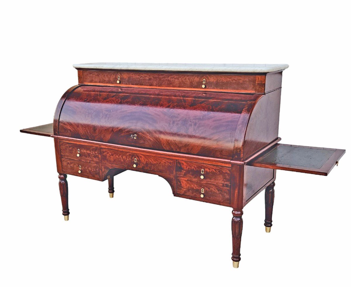 Othon Kolping (1775-1853) Cylindrical Desk From Empire Ep Empire Mahogany National Furniture