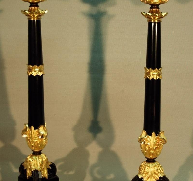 Pair Of Candelabra In Gilt And Patinated Bronze (h 71 Cm)-photo-2