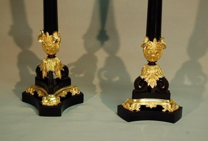 Pair Of Candelabra In Gilt And Patinated Bronze (h 71 Cm)-photo-3