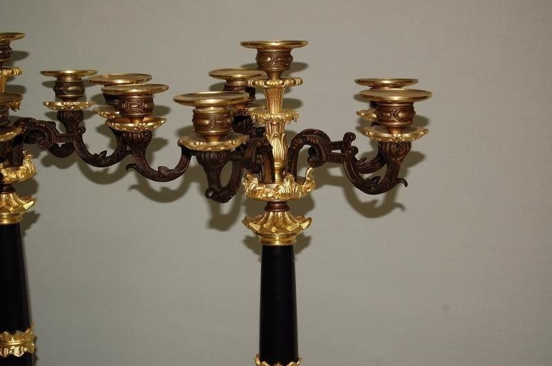 Pair Of Candelabra In Gilt And Patinated Bronze (h 71 Cm)-photo-2