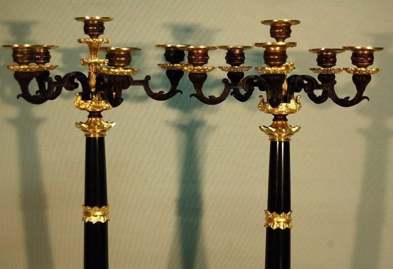 Pair Of Candelabra In Gilt And Patinated Bronze (h 71 Cm)-photo-3