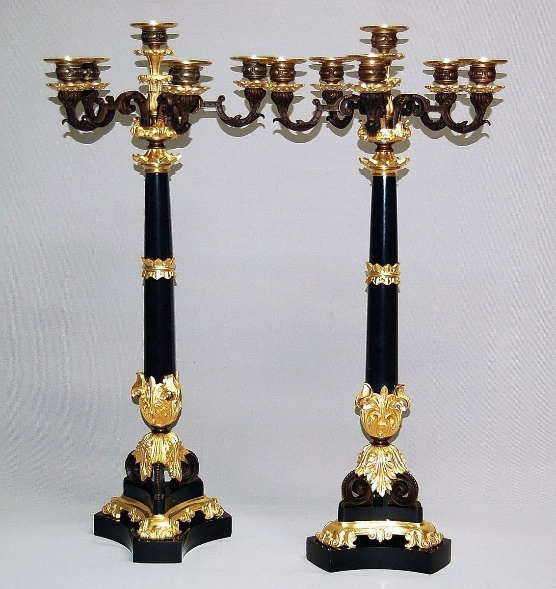 Pair Of Candelabra In Gilt And Patinated Bronze (h 71 Cm)-photo-6