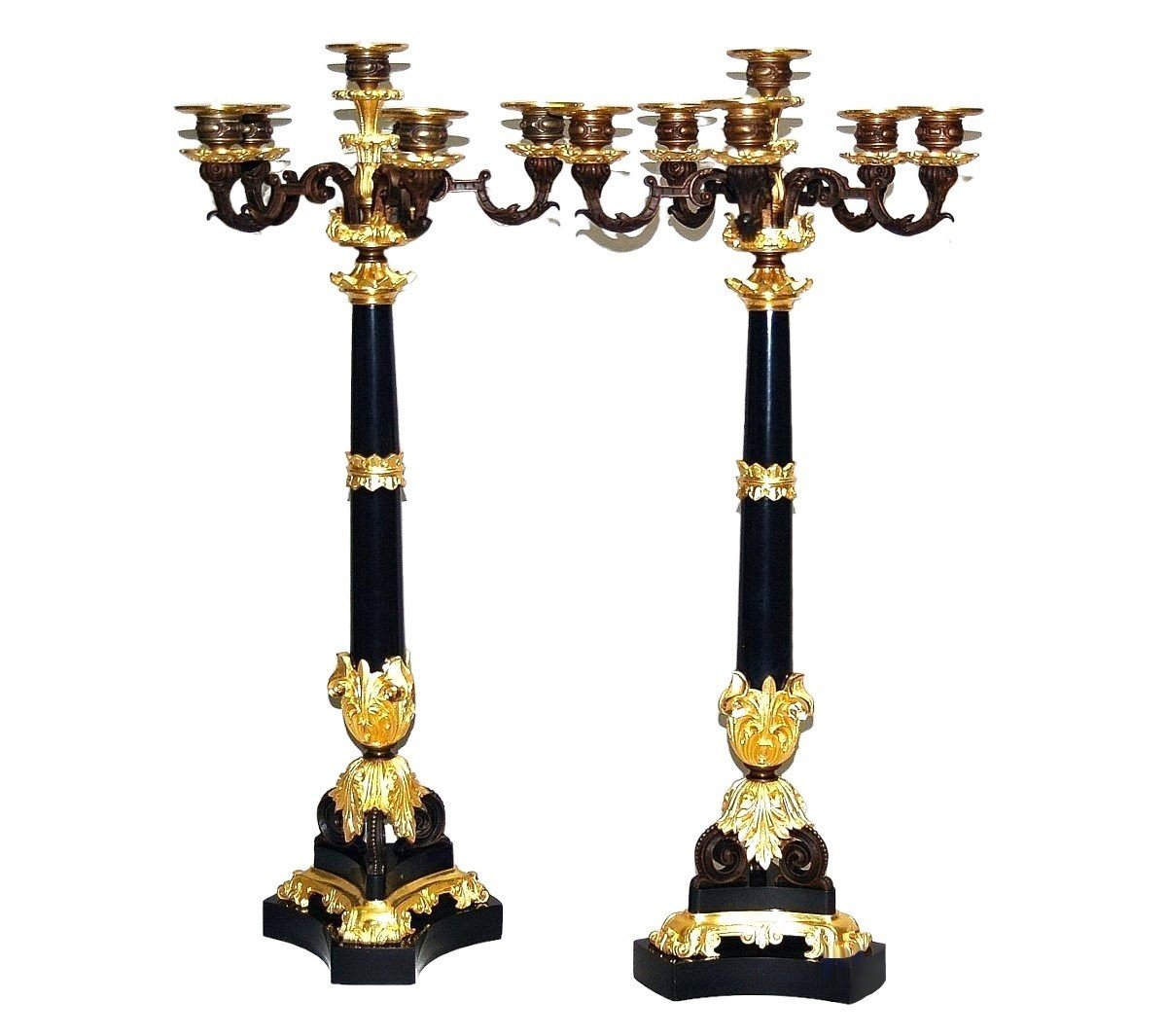 Pair Of Candelabra In Gilt And Patinated Bronze (h 71 Cm)