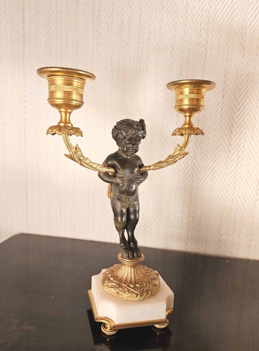 Pair Of Bronze And Marble Faun Candelabras 19th Century-photo-4