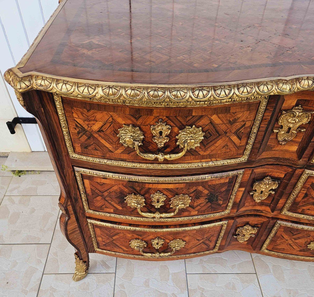 Important Mazarine Commode In Marquetry And Gilt Bronze-photo-2