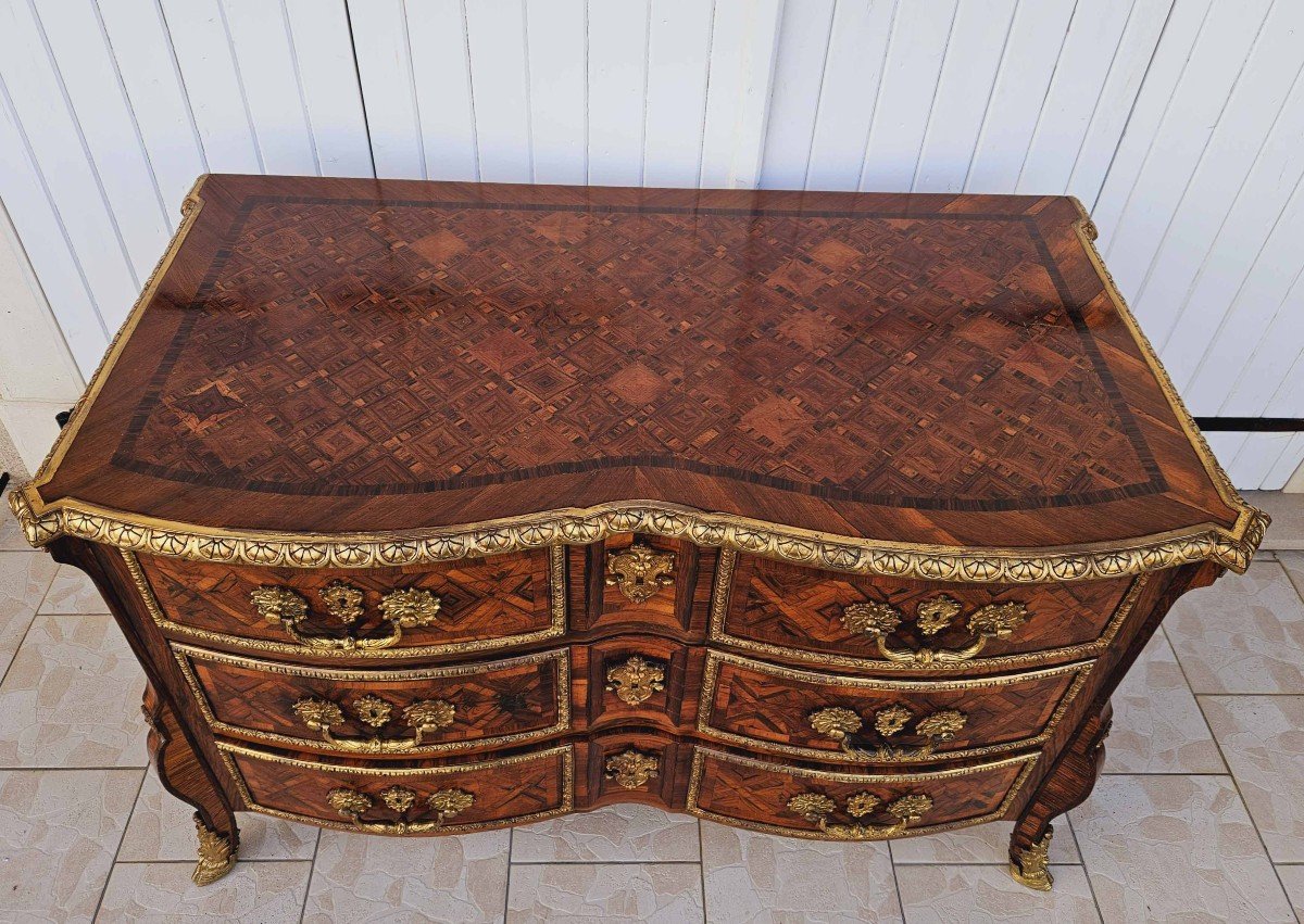 Important Mazarine Commode In Marquetry And Gilt Bronze-photo-1