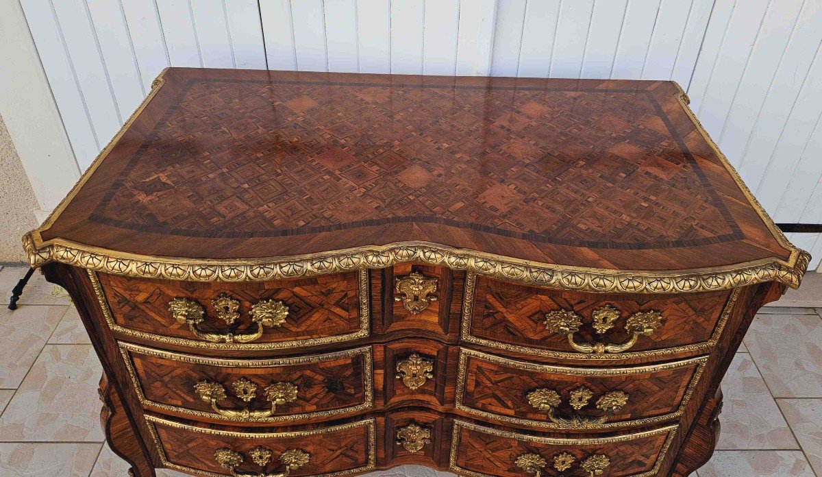 Important Mazarine Commode In Marquetry And Gilt Bronze-photo-3