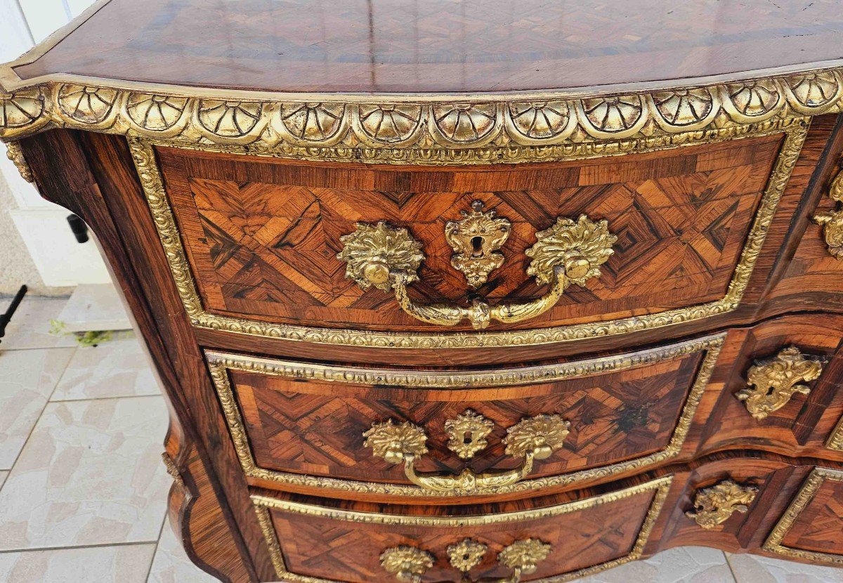 Important Mazarine Commode In Marquetry And Gilt Bronze-photo-5