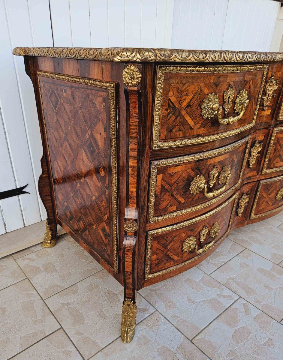 Important Mazarine Commode In Marquetry And Gilt Bronze-photo-6