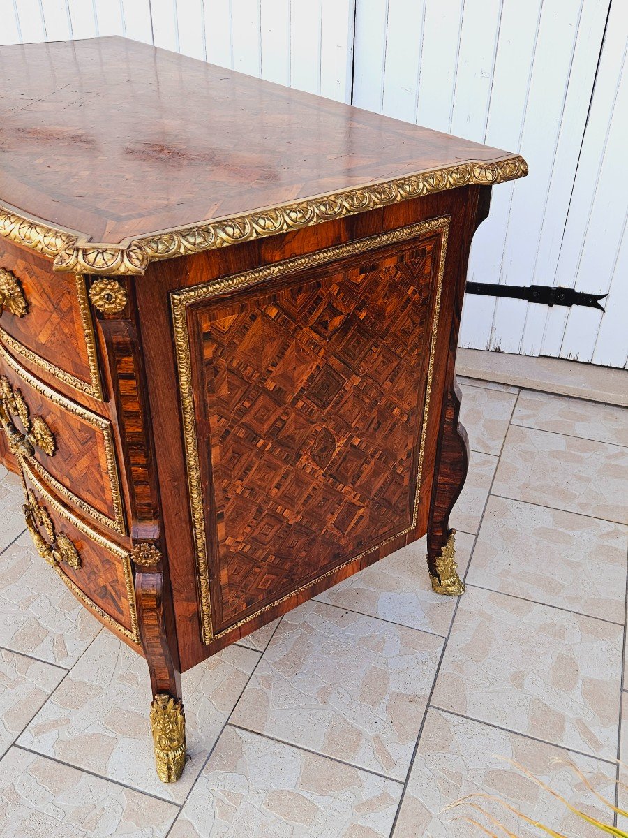 Important Mazarine Commode In Marquetry And Gilt Bronze-photo-7