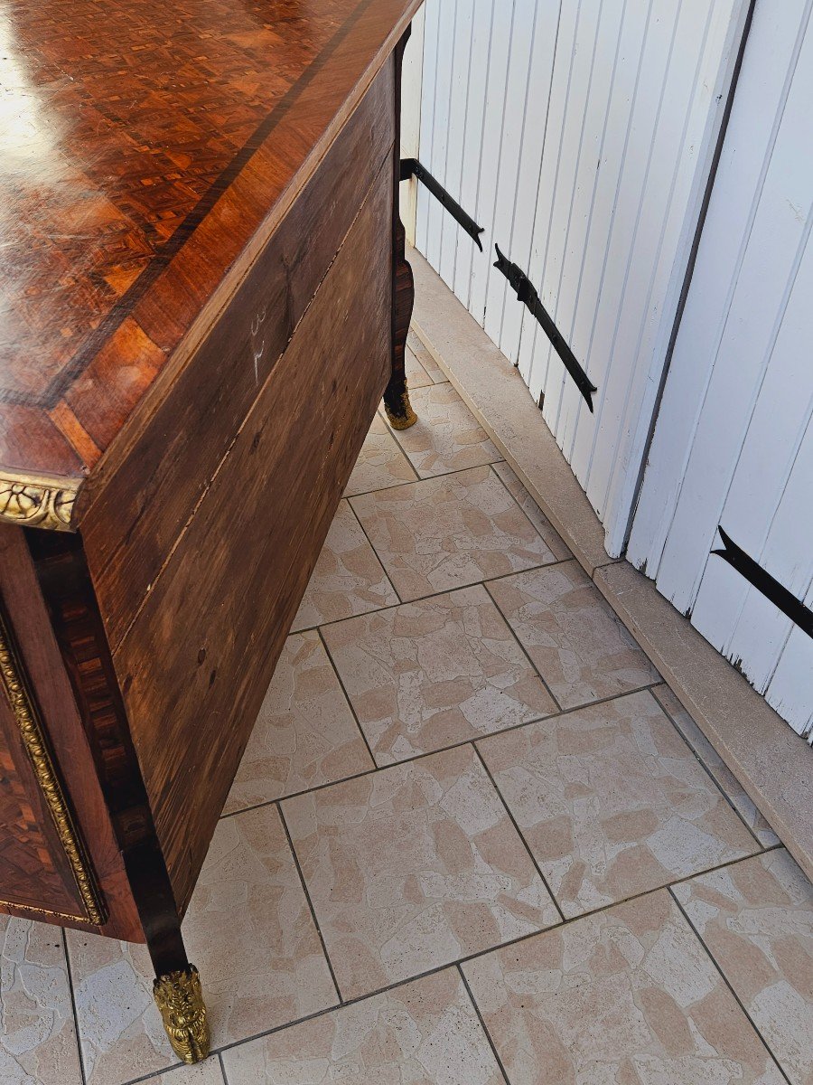 Important Mazarine Commode In Marquetry And Gilt Bronze-photo-8