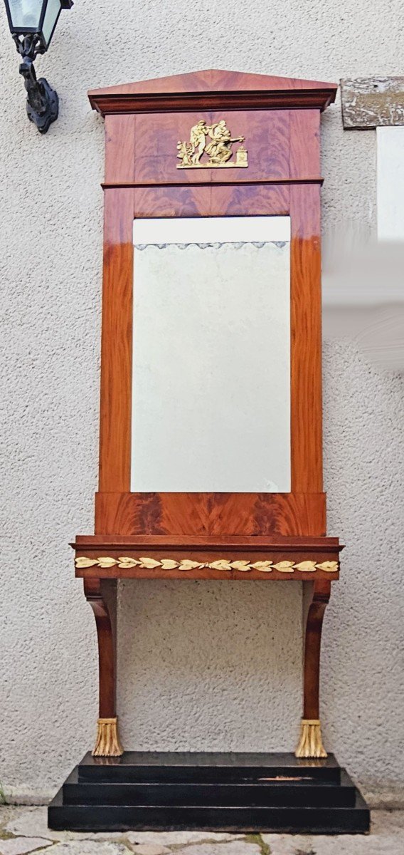 Console And Its Trumeau, Mahogany And Golden Wood Circa 1830-photo-2