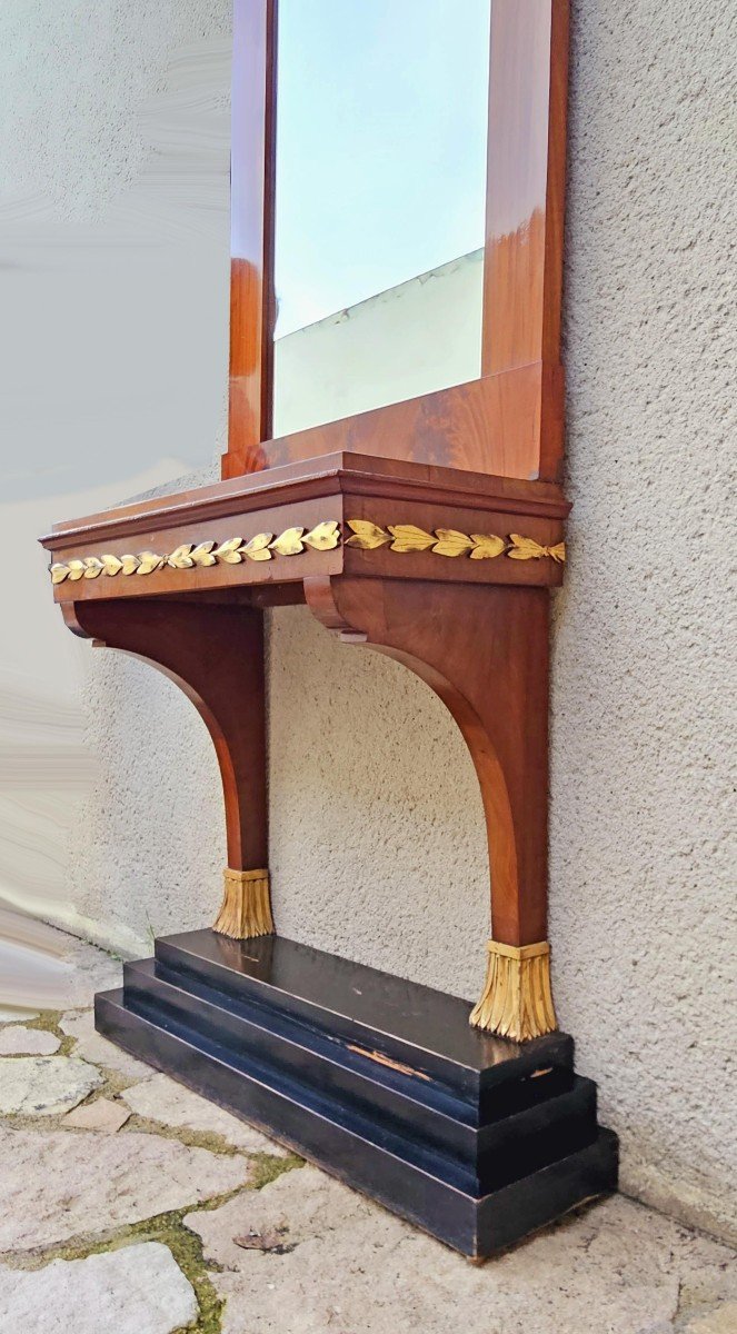 Console And Its Trumeau, Mahogany And Golden Wood Circa 1830-photo-4