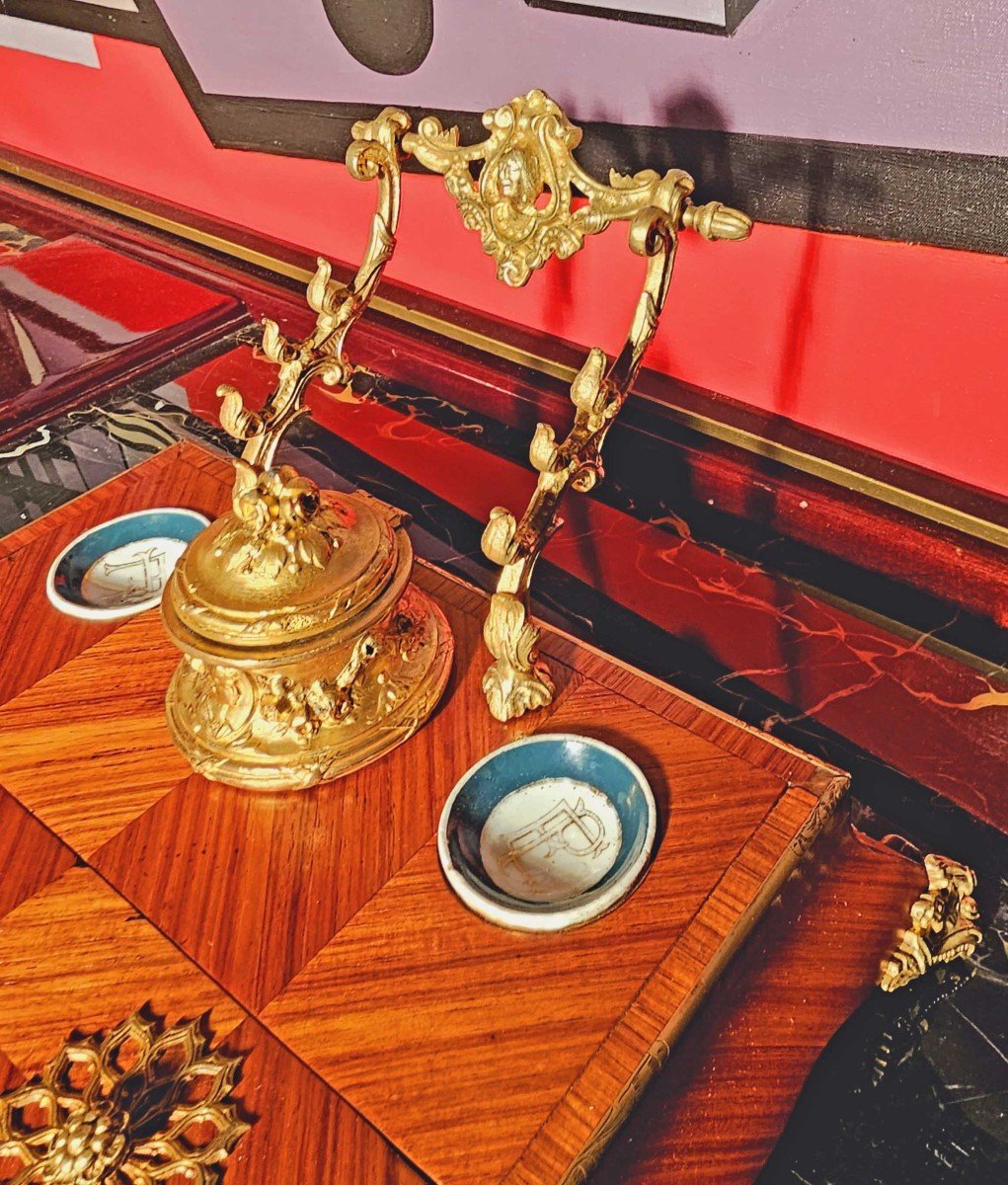 Napoleon III Inkwell Writing Case Rosewood Porcelain And Gilt Bronze-photo-8