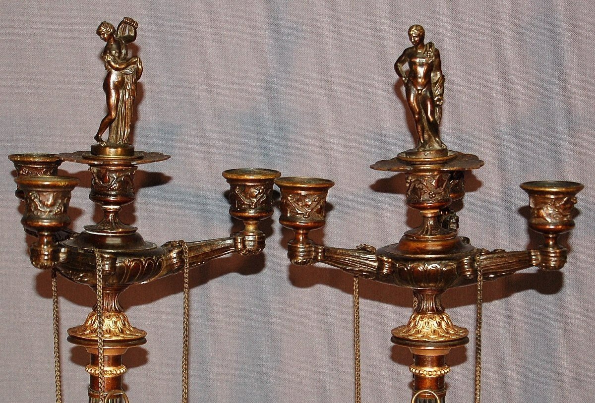 Auguste-maximilien Delafontaine Large Pair Of 19th Century Bronze Candelabra-photo-2