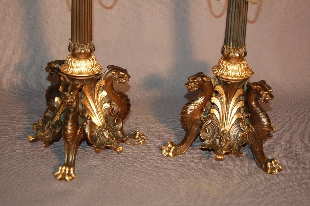 Auguste-maximilien Delafontaine Large Pair Of 19th Century Bronze Candelabra-photo-1