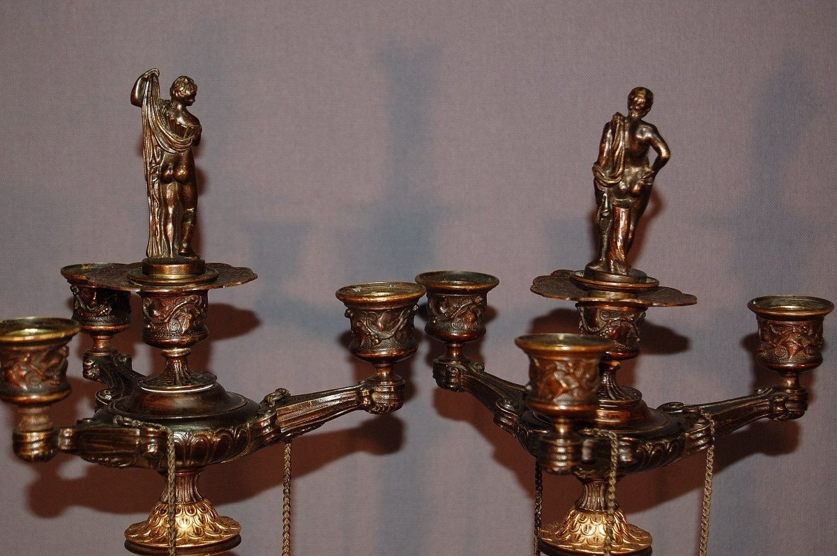 Auguste-maximilien Delafontaine Large Pair Of 19th Century Bronze Candelabra-photo-5