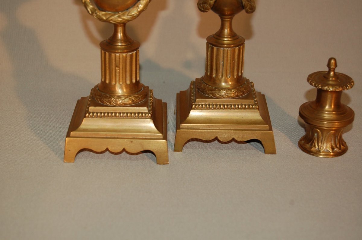 Pair Of Gilt Bronze Candlesticks With Reversible Binet 19th Century-photo-3