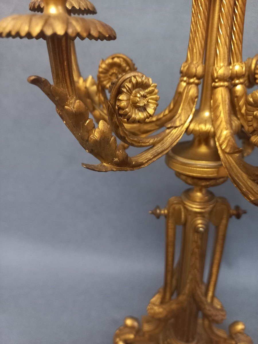 Pair Of Candelabra In Gilt And Chiseled Bronze 19th Century St Louis XVI-photo-6