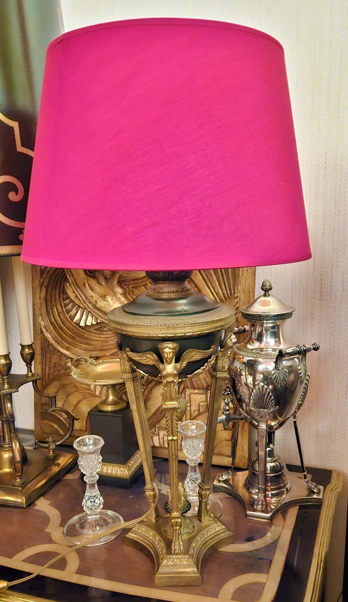 Grande Lampe En Athénienne Bronze Doré Style Empire XIXème-photo-2