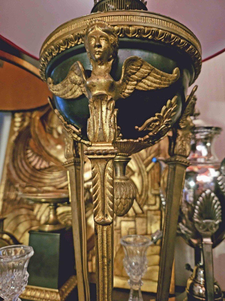 Grande Lampe En Athénienne Bronze Doré Style Empire XIXème-photo-2