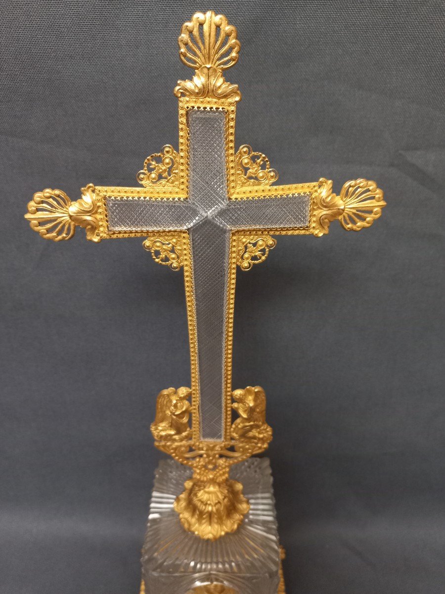 Crucifix In Cut Crystal And Gilt Bronze Early 19th Century-photo-4