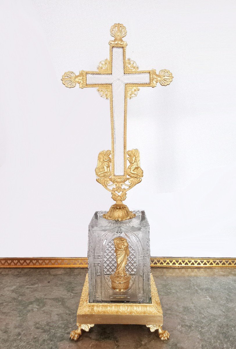 Crucifix In Cut Crystal And Gilt Bronze Early 19th Century-photo-8