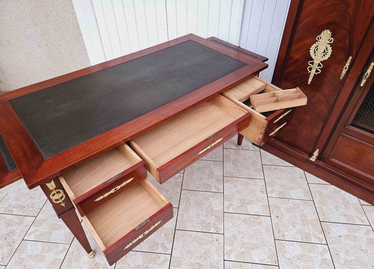 Mahogany And Gilt Bronze Empire Desk And Library 19th Century-photo-5