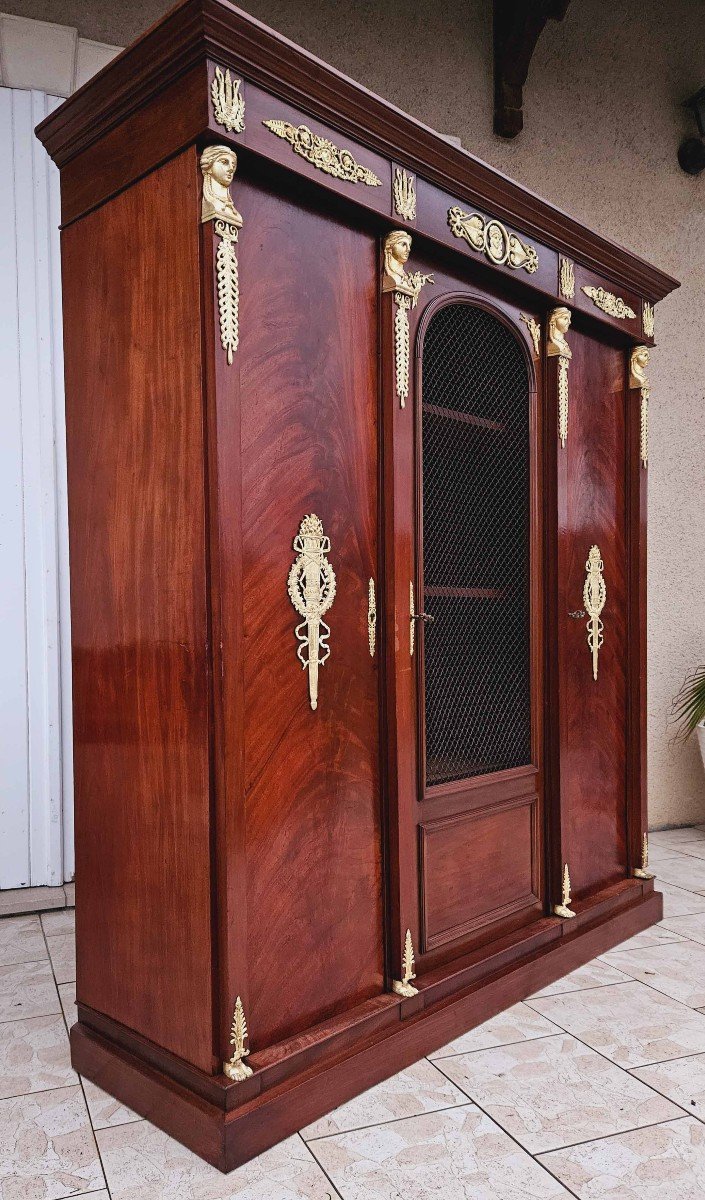 Mahogany And Gilt Bronze Empire Desk And Library 19th Century-photo-6