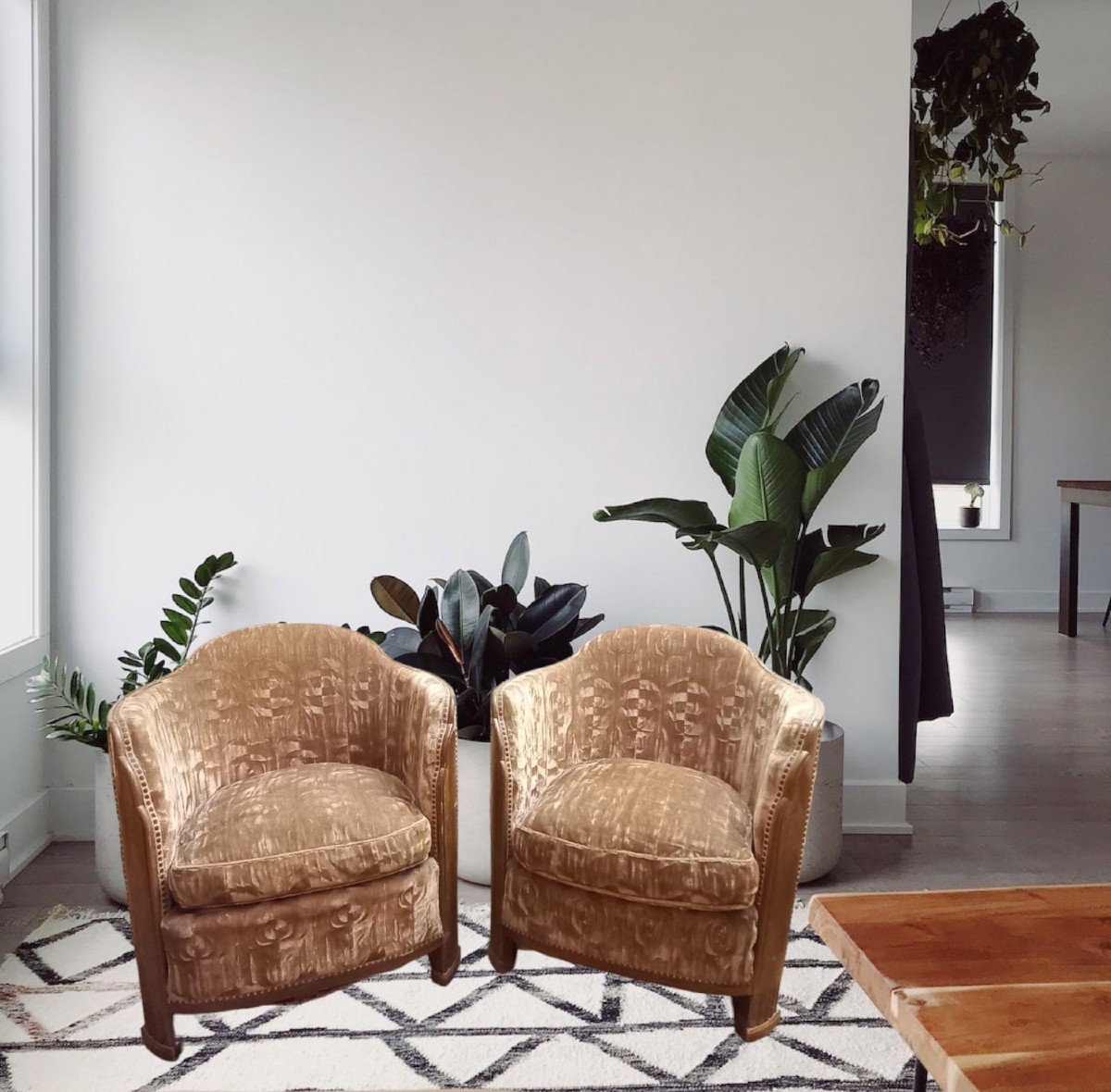 Pair Of Art Deco Armchairs And Low Chairs 1930 In Mahogany-photo-6