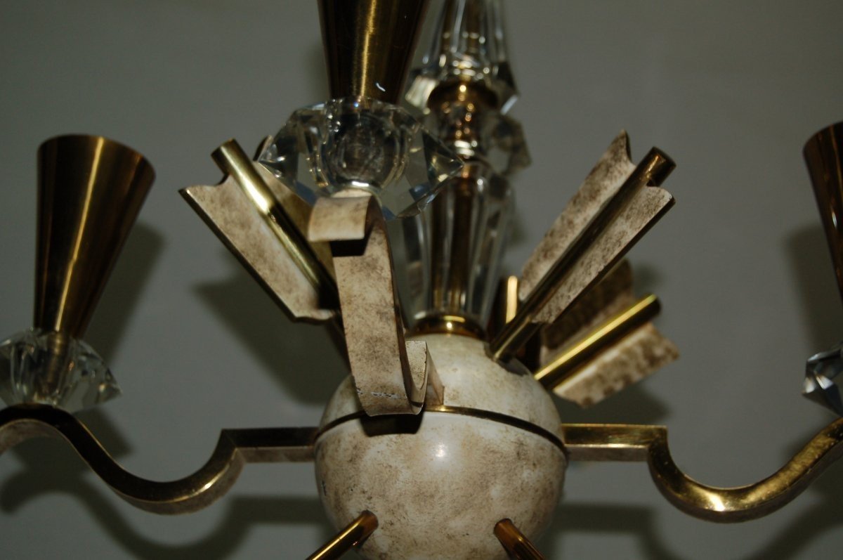 Chandelier In Bronze And Cut Crystal (dlg Gilbert Poillerat)-photo-4