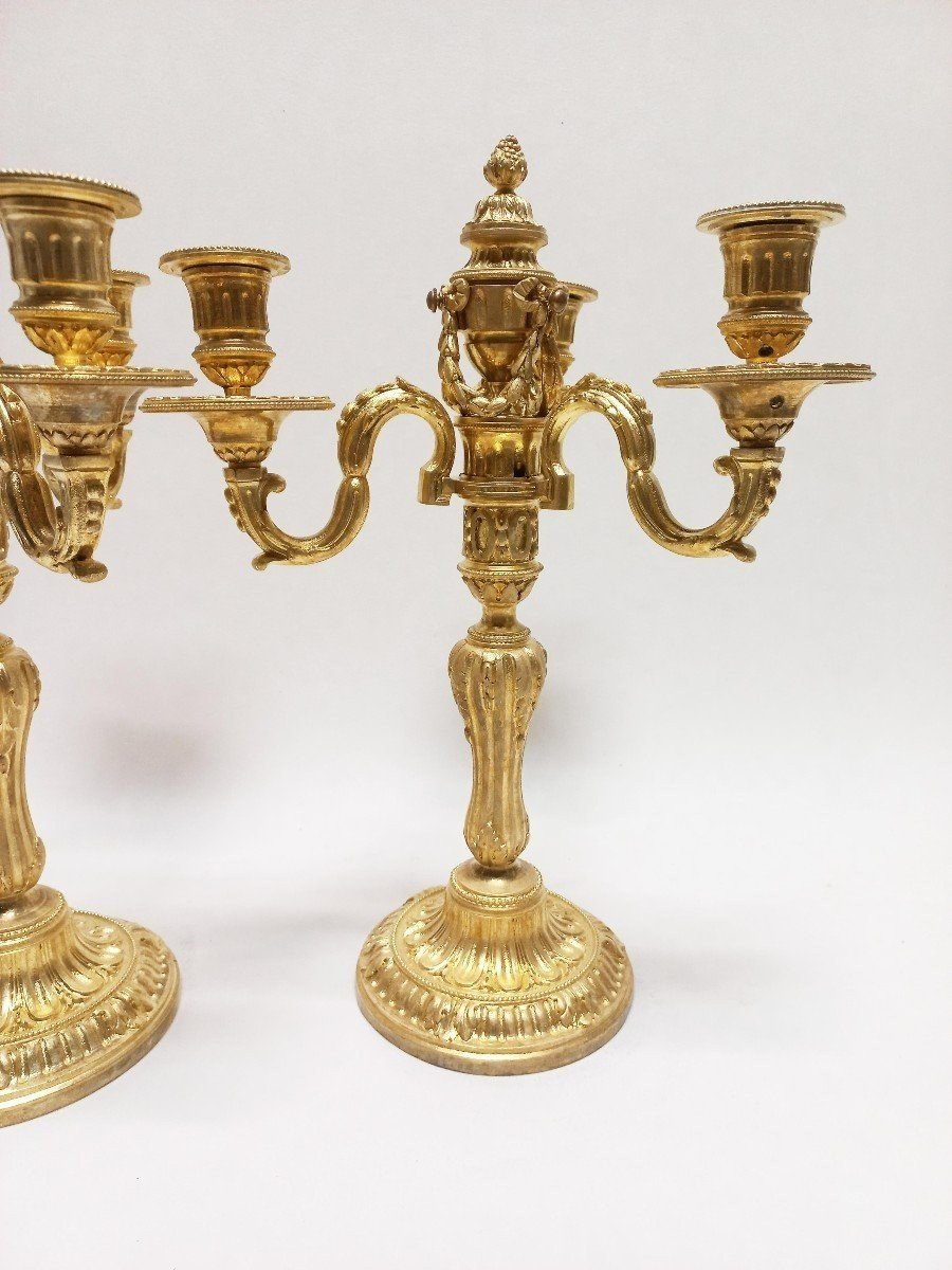 Pair Of 19th Century Candelabra In Gilt And Chiseled Bronze-photo-2