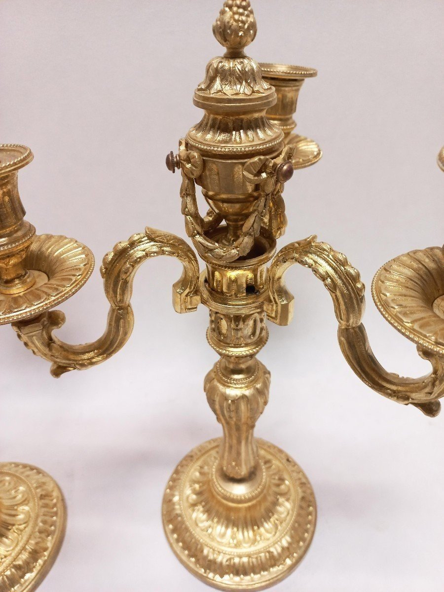 Pair Of 19th Century Candelabra In Gilt And Chiseled Bronze-photo-4