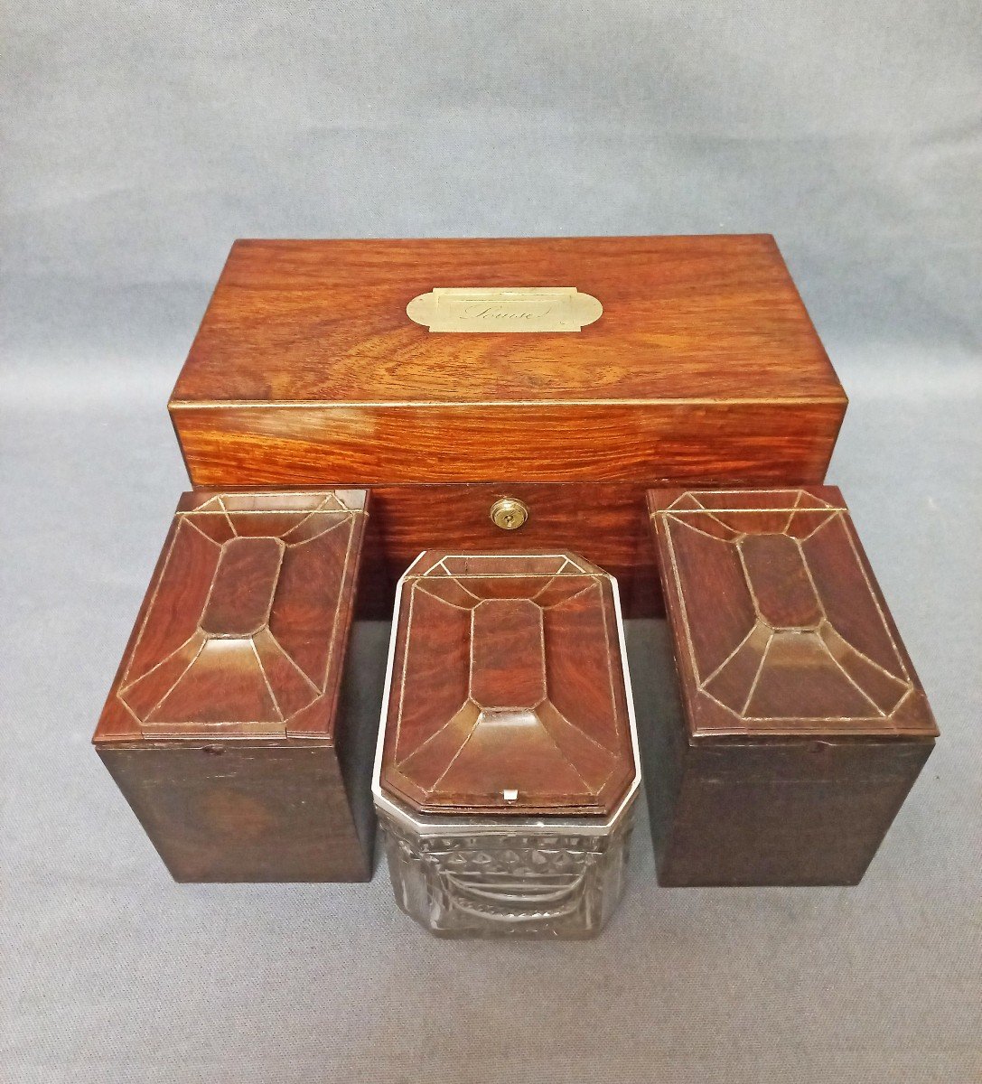 J Bramah 1748-1814 Rosewood, Crystal And Silver Tea Box