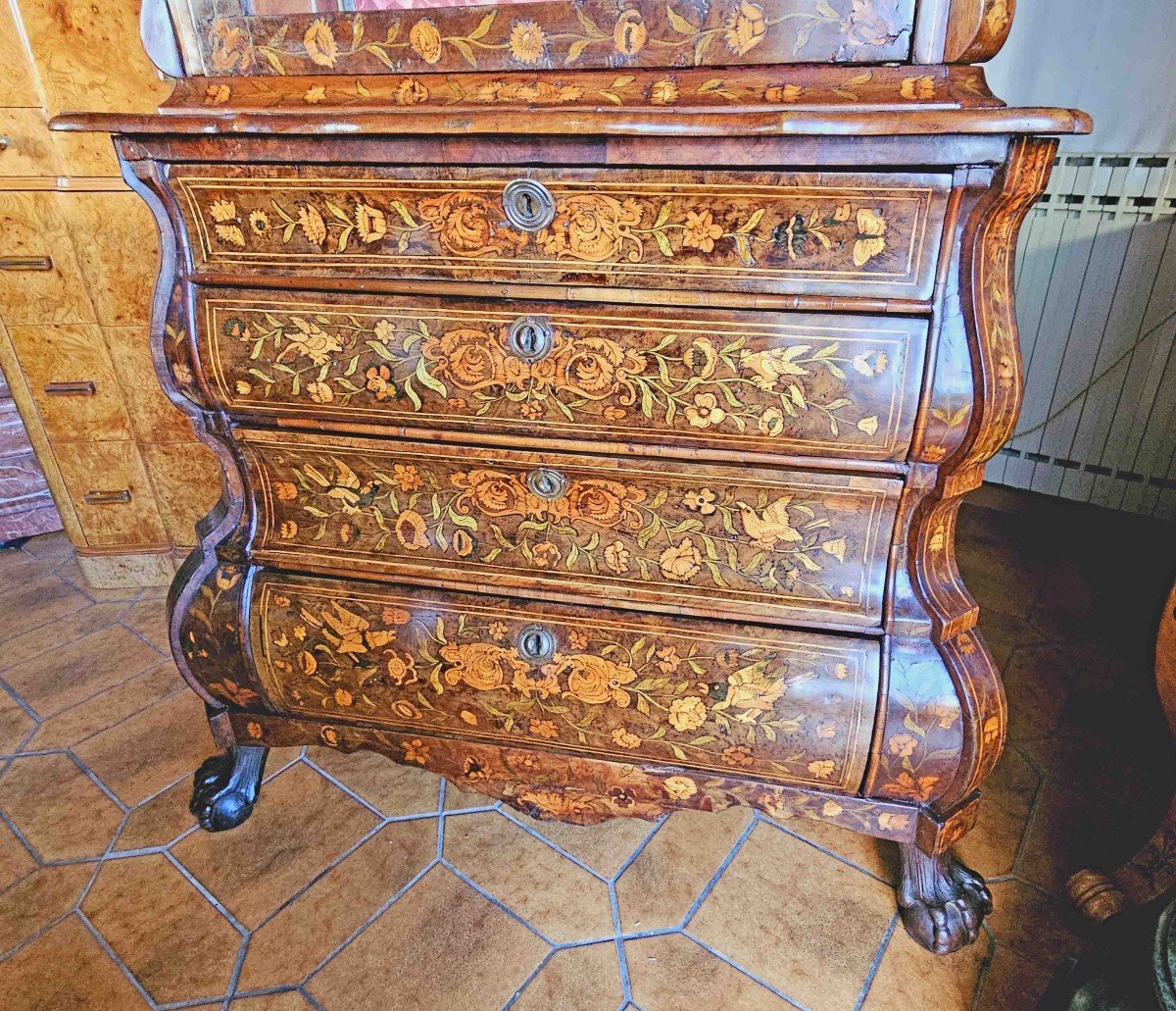 Dutch Showcase Cabinet In Inlaid Walnut XVIIIth-photo-3