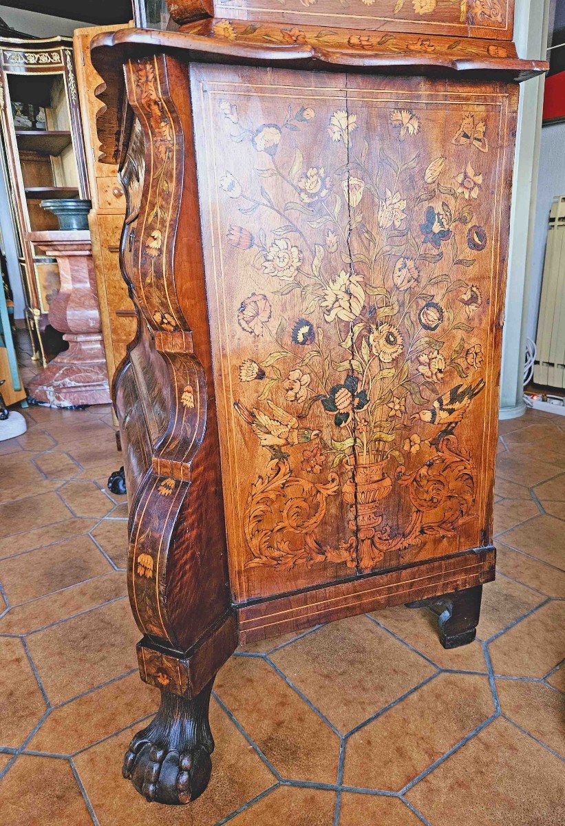 Dutch Showcase Cabinet In Inlaid Walnut XVIIIth-photo-4