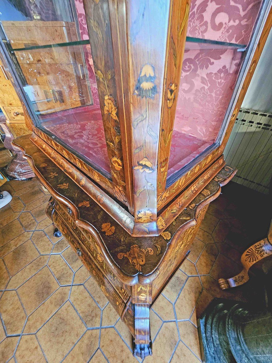 Dutch Showcase Cabinet In Inlaid Walnut XVIIIth-photo-5