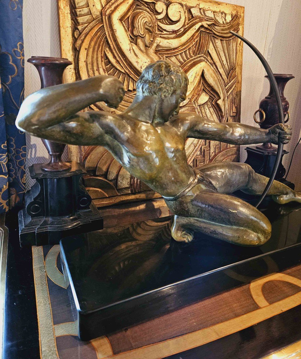 Salvator Riolo Art Deco Archer In Patinated Bronze-photo-2