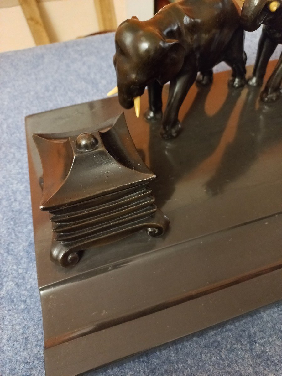 Inkwell "with Elephants" Art Deco Far East-photo-2