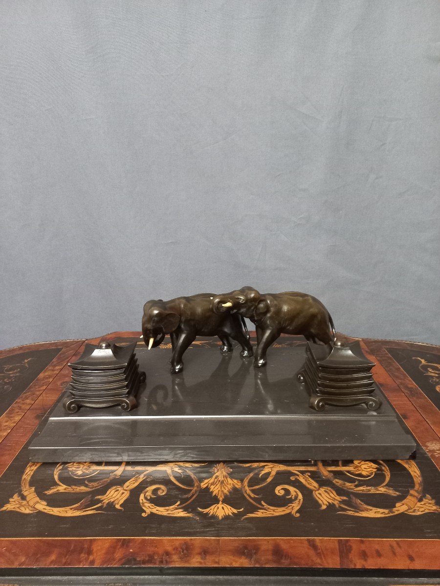 Inkwell "with Elephants" Art Deco Far East-photo-3