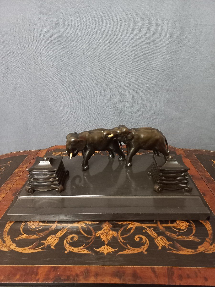 Inkwell "with Elephants" Art Deco Far East-photo-1