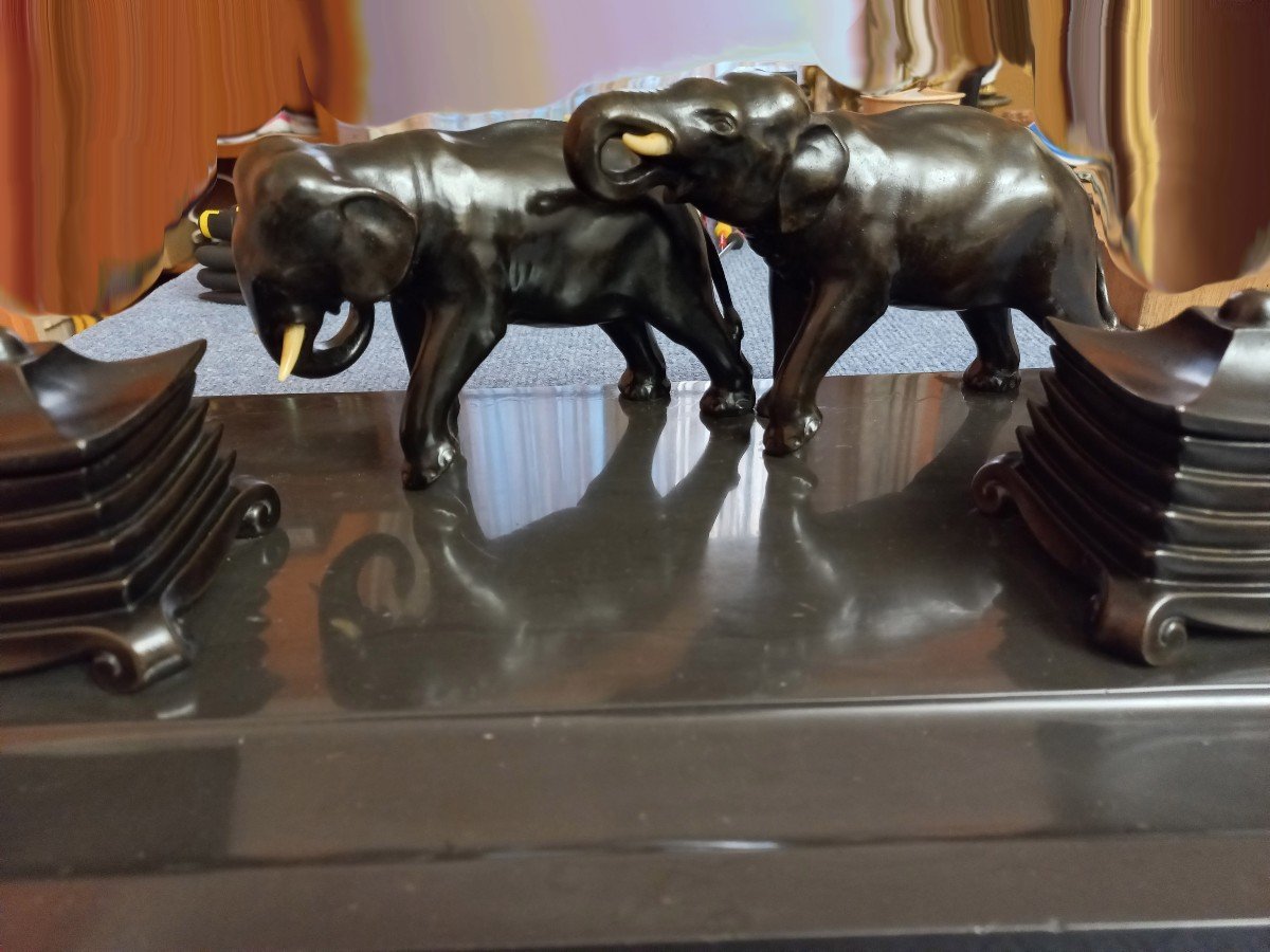 Inkwell "with Elephants" Art Deco Far East-photo-3