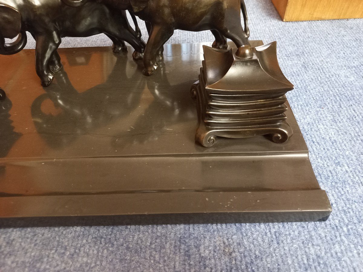 Inkwell "with Elephants" Art Deco Far East-photo-4